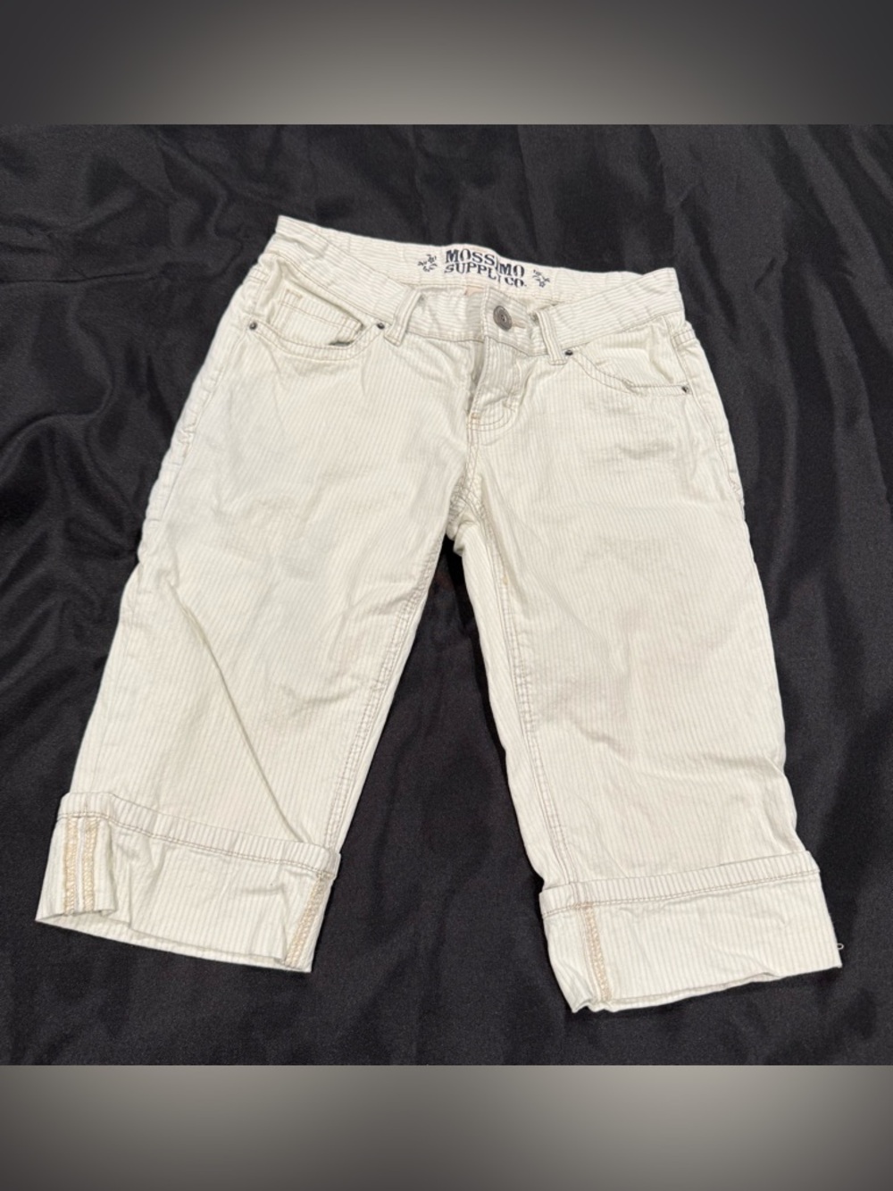 Mossimo Supply Co. Junior’s Cream with Blue Stripe Roll-Cuff Denim Capris